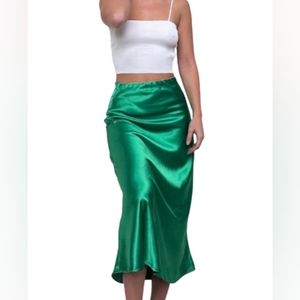 Marysol.Boutique Skirt Green Bias Satin Midi Women's